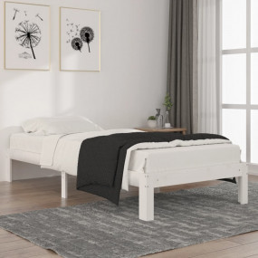 Bed Frame White Solid Pine Wood 35.4x78.7 in Modern Bed...
