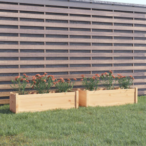 Garden Planter Set of 2 Natural Solid Pinewood Large Du...