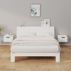 Wall-mounted Bedside Cabinet Set of 2 White Engineered ...