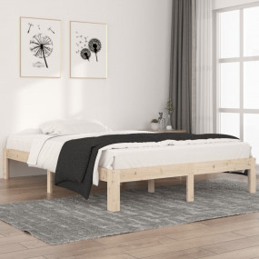 Bed Frame Natural Wood Solid Pine Wood 55.1 x 78.7 in D...