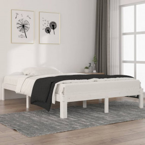 Bed Frame White Solid pine wood 55.1 x 78.7 in Durable