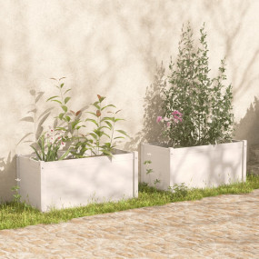 Garden Planter Set of 2 White Solid pinewood Medium Dur...