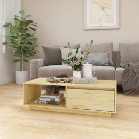 Coffee Table Natural Solid Pinewood Medium Storage Coff...