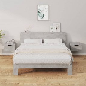Wall-mounted Bedside Cabinet Set of 2 Concrete Grey Eng...