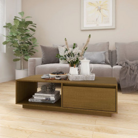 Coffee Table Honey Brown Solid Pinewood Medium Rectangu...