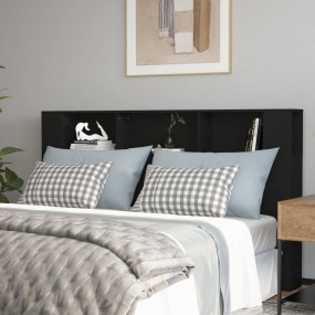 Headboard Cabinet Black Engineered wood Full size