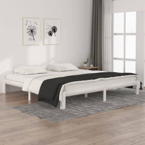 Bed Frame White Solid pine wood, Plywood 78.7x78.7 in M...