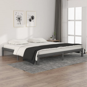 Bed Frame Grey Solid pine wood, Plywood slats Full Dura...