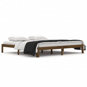 Bed Frame Honey Brown Solid pine wood, Plywood 79x79 in...