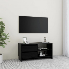TV Cabinet Black Solid Pine Wood Medium TV Cabinet Rect...
