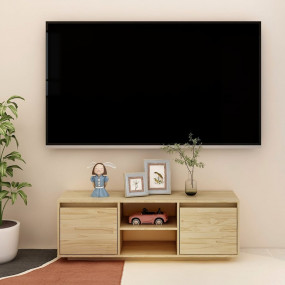 TV Cabinet Natural Pine Solid Pinewood Compact TV Cabin...