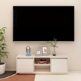 TV Cabinet White Solid Pinewood Compact TV Cabinet Rect...