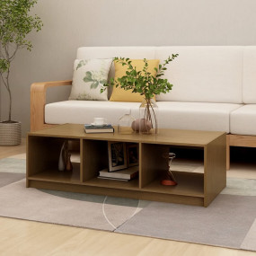Coffee Table Honey Brown Solid Pinewood Storage Coffee ...