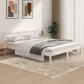 Bed Frame White Solid pine wood King Size Durable Bed F...