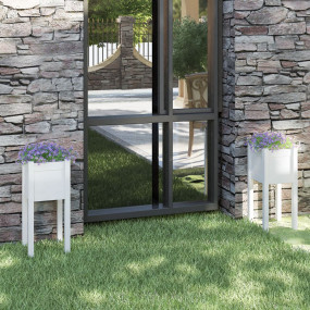 Planter Set of 2 White Solid Pinewood 12.2 x 12.2 x 27....