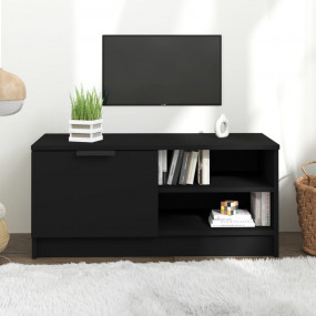 TV Cabinet Black Engineered Wood Compact Rectangular Mo...
