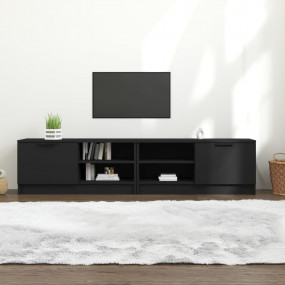 TV Cabinet Set of 2 Black Engineered wood Compact TV Ca...