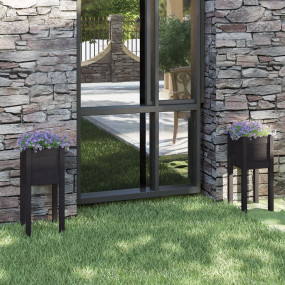 Planter Set of 2 Black Solid pinewood Medium Durable