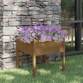 Garden Planter Honey Brown Solid Pine wood 27.6x27.6x27...