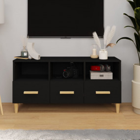 TV Cabinet Black Engineered Wood Medium TV Stand Rectan...