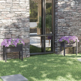 Garden Planter Set of 2 Grey Solid Pinewood Large Durab...