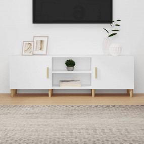 TV Cabinet White Engineered wood, solid eucalyptus wood...