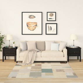Side Table Set of 2 Black Solid Pine Wood Small Side Ta...
