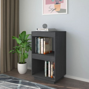 Book Cabinet Grey Solid Pine Wood Compact Book Cabinet