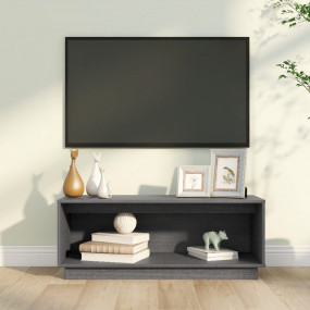 TV Cabinet Grey Solid Pine Wood Medium TV Cabinet Recta...
