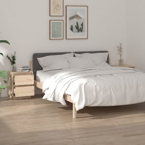 Bedside Cabinet Set of 2 Natural Wood Solid Pine Wood C...