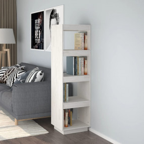Book Cabinet White Solid Pine Wood 15.7 x 13.8 x 53.1 i...