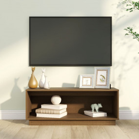 TV Cabinet Honey Brown Solid Pine Wood Medium TV Cabine...