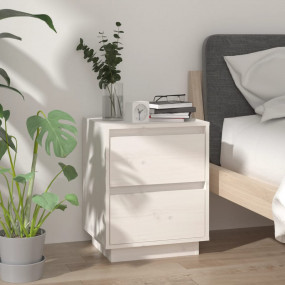 Bedside Cabinet White Solid Pine Wood 15.7 x 13.8 x 19....