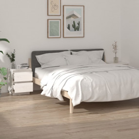 Bedside Cabinet Set of 2 White Solid Pine Wood