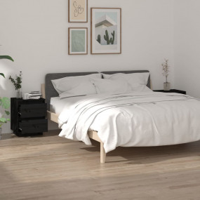 Bedside Cabinet Set of 2 Black Solid pine wood Medium D...