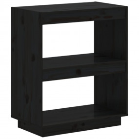 Book Cabinet Black Solid Pine Wood Medium Rectangular