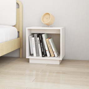 Bedside Cabinet White Solid pinewood 15.7x11.8x15.7 in