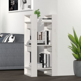 Book Cabinet White Solid pine wood 16.1x13.8x35.8 in Bo...