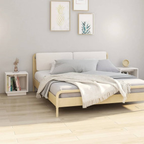 Bedside Cabinet Set of 2 White Solid pinewood Medium