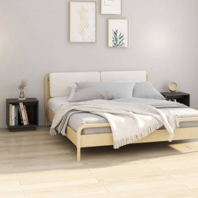 Bedside Cabinet Set of 2 Grey Solid pinewood Medium Sto...
