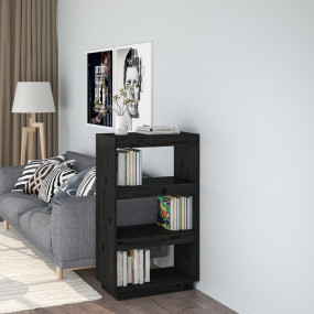 Book Cabinet Black Solid Pine Wood Medium Book Cabinet