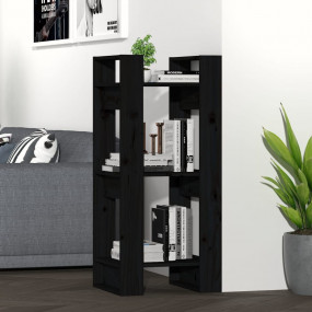 Book Cabinet Black Solid pine wood Compact Book Cabinet
