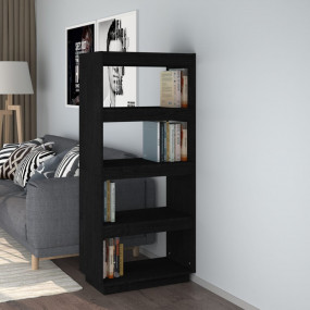 Book Cabinet Black Solid Pinewood Medium Book Cabinet