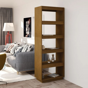 Book Cabinet Honey brown Solid pine wood Medium Book Ca...