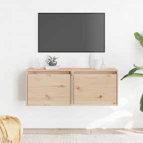 Wall Cabinet Set of 2 Natural Wood Solid Pinewood