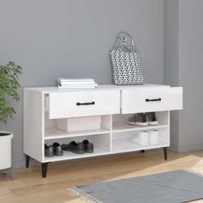Shoe Cabinet High gloss white Engineered wood 40.2x13.8...