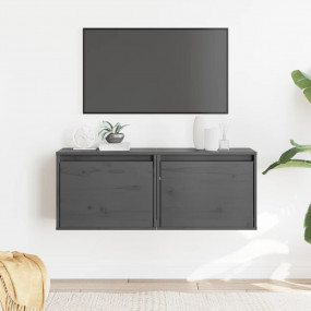 Wall Cabinet Set of 2 Grey Solid Pinewood Medium Wall C...