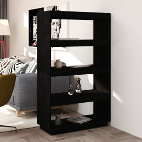 Book Cabinet Black Solid Pinewood Medium Book Cabinet