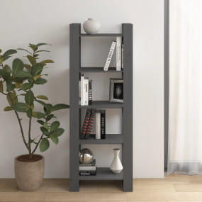 Book Cabinet Grey Solid Pine Wood Medium Book Cabinet