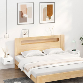 Wall-mounted Bedside Cabinet Set of 2 White Engineered ...